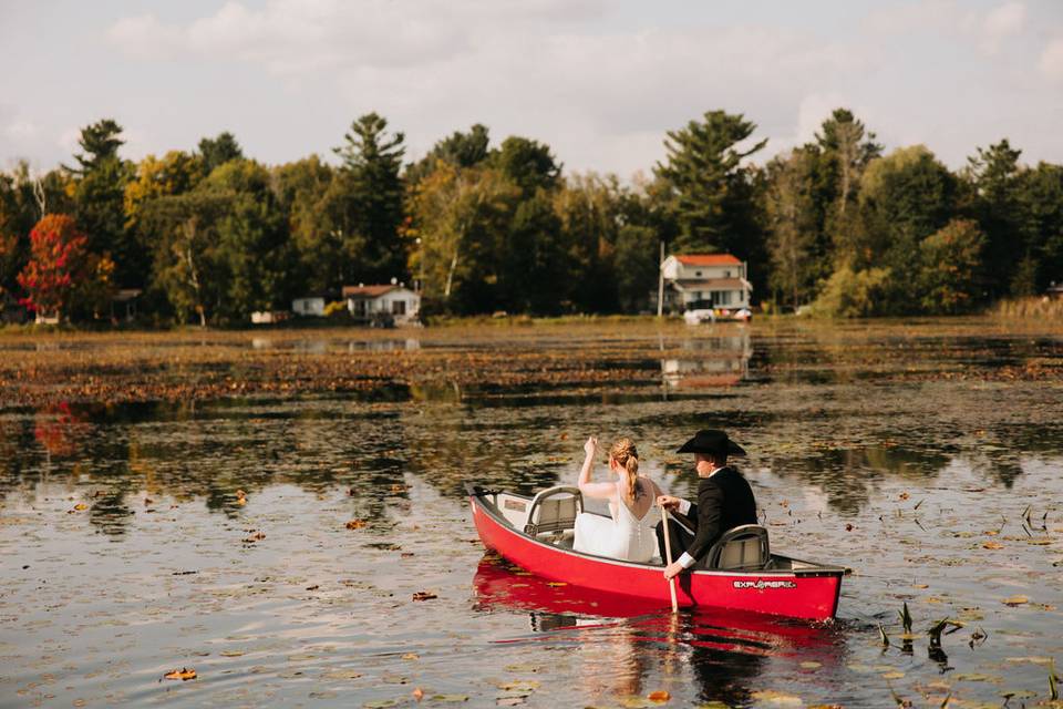 Couple canoeing on the lake