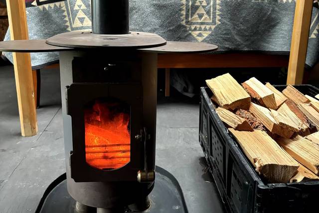 Wood stove in Mongolian yurt