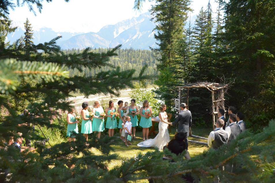 Golden, BC wedding ceremony, mountains, rustic