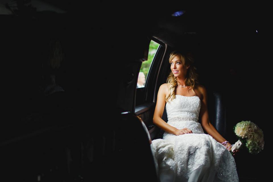 Bride in limo