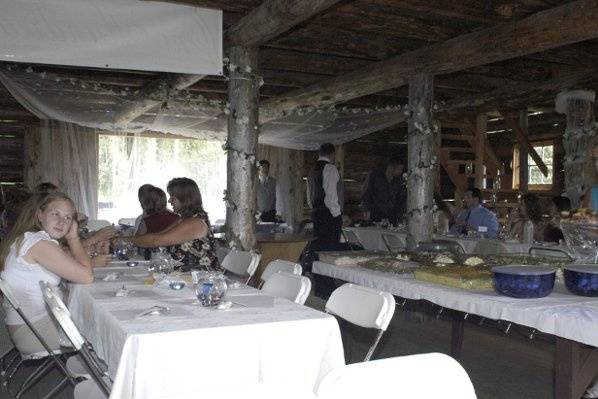 Indoor reception in barn.