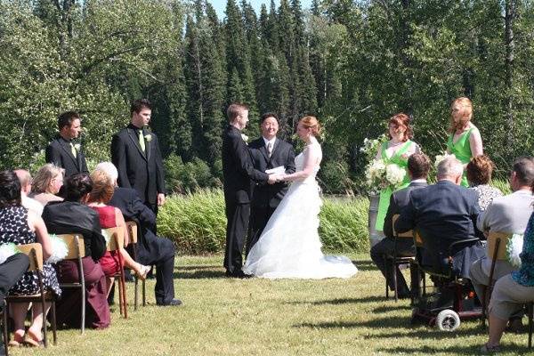 Outdoor ceremony facing river.