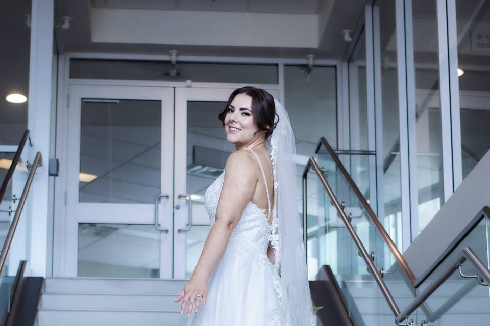Bride on staircase
