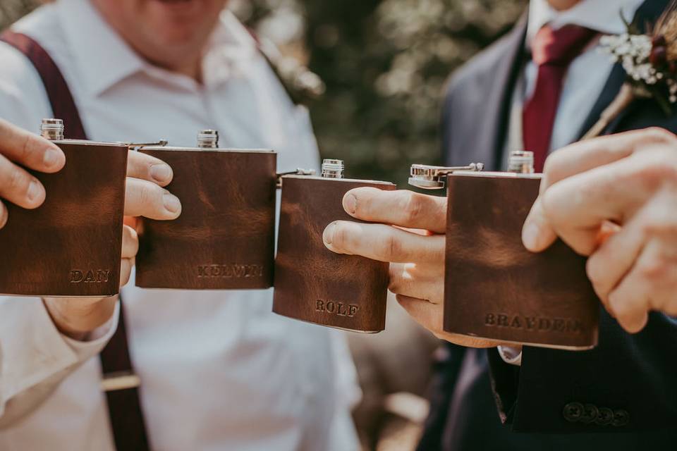 Leather tooled flasks