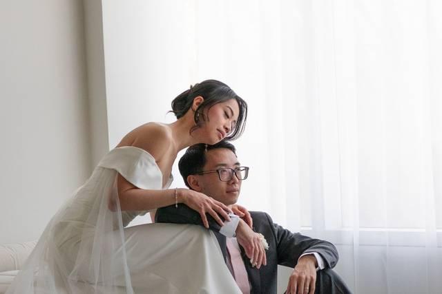 Bride and groom posing