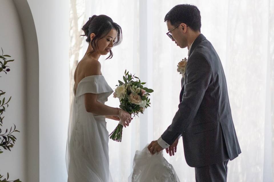Bride and groom posing