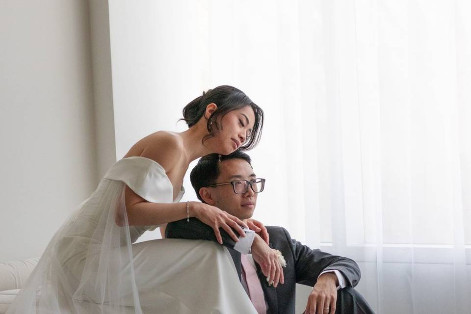 Bride and groom posing