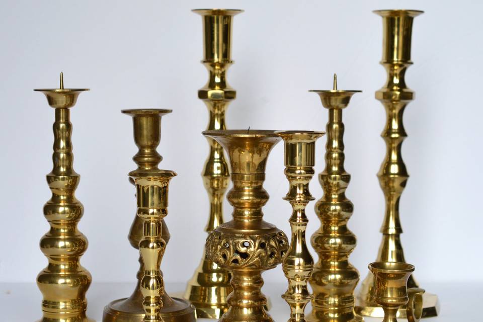 Assorted gold candle holders