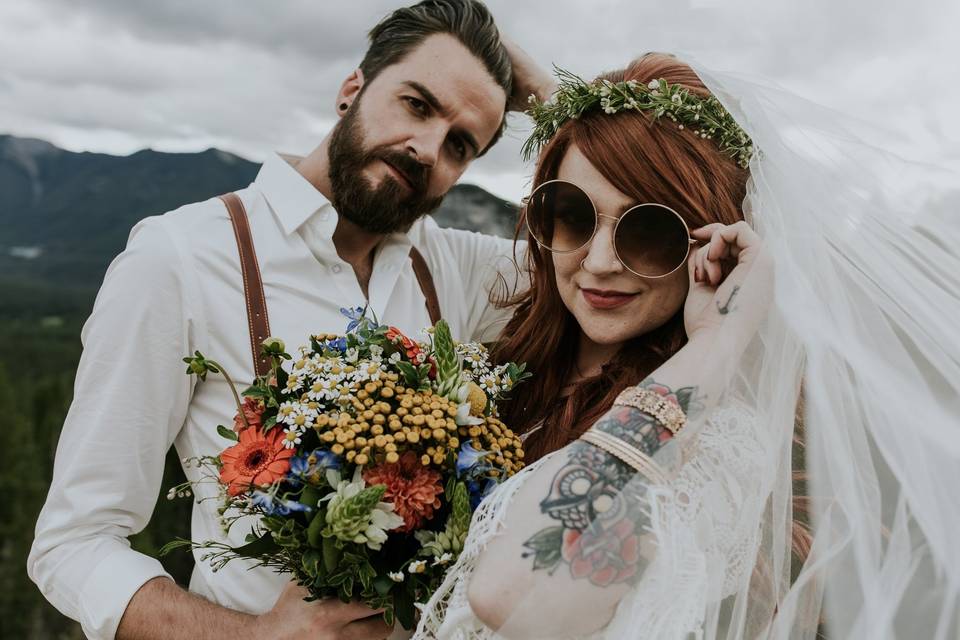 A brutal male hipster groom in a wedding