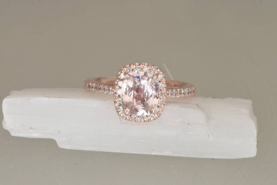 Cushion Peach Sapphire Ring