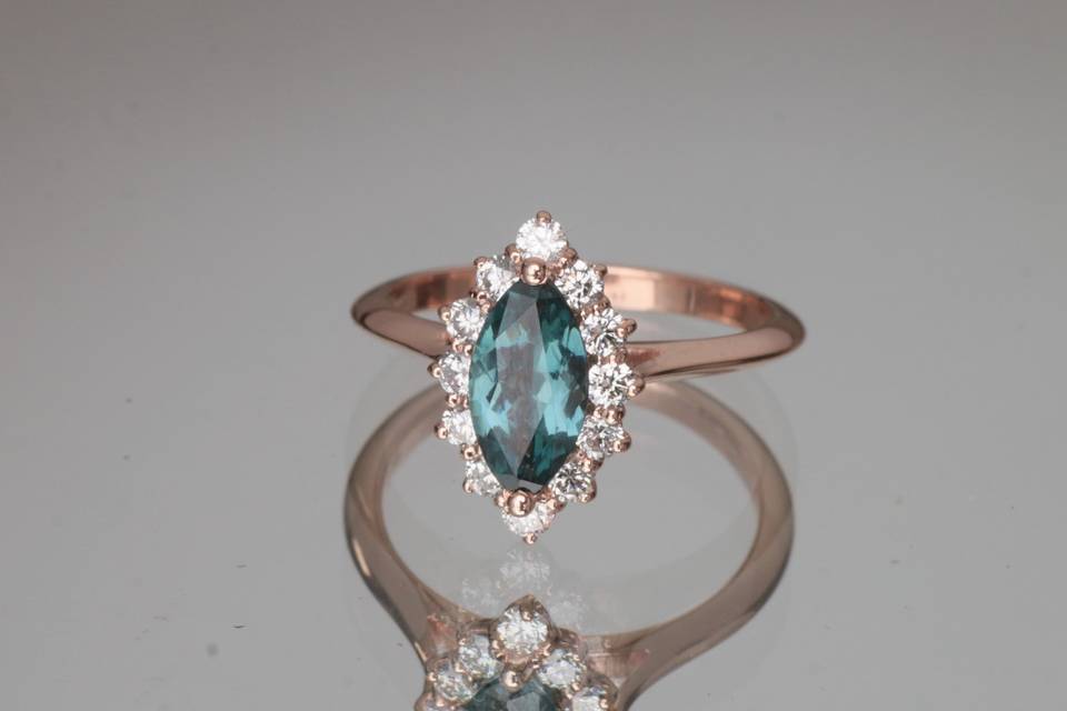 Teal Sapphire Rose Gold Ring
