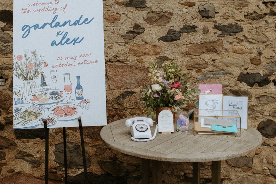 White retro welcome table