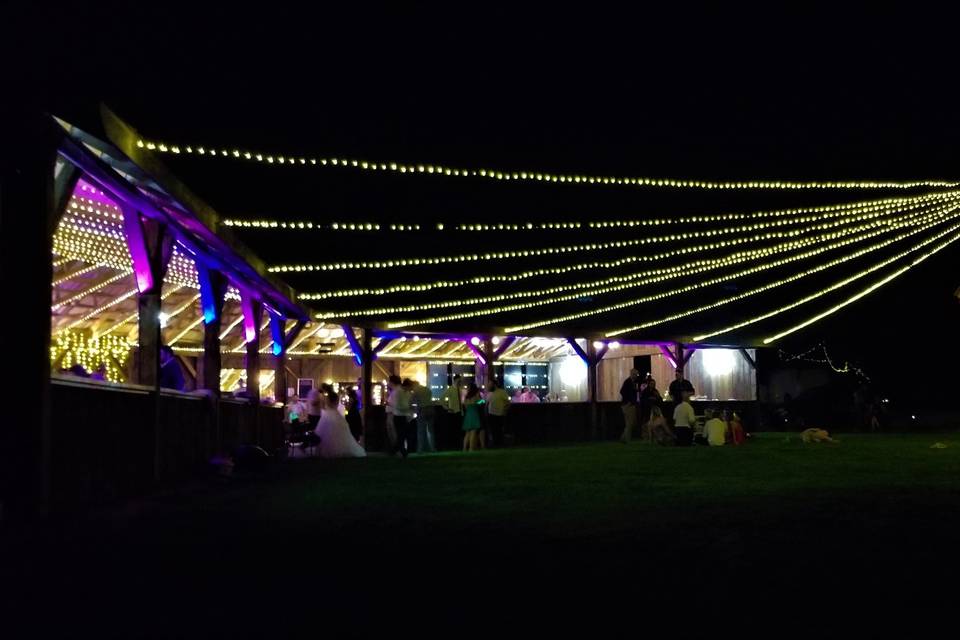 Barn and courtyard lit up