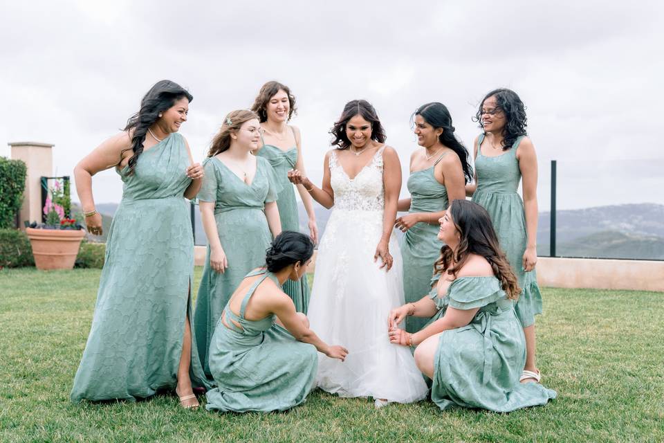 Bridesmaids on hilltop