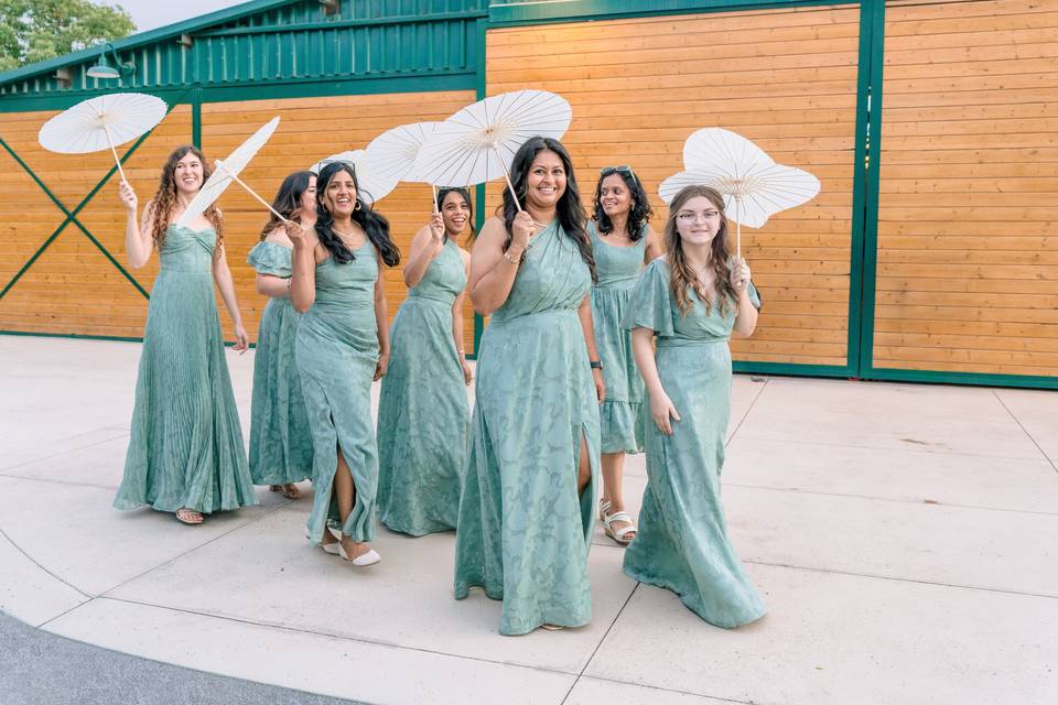Bridesmaids with parasols