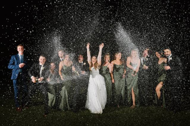 Wedding party champagne pop
