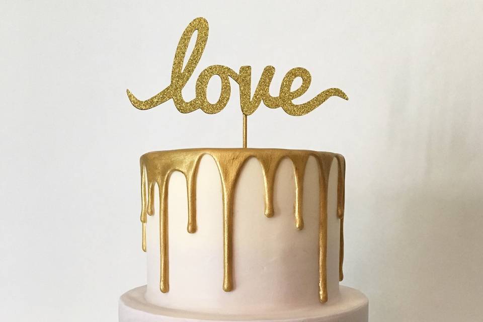 Gold Drip Love Engagement Cake