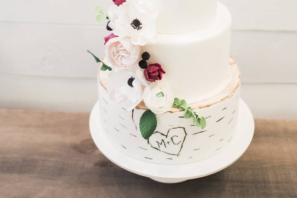 White Birch Floral Cake