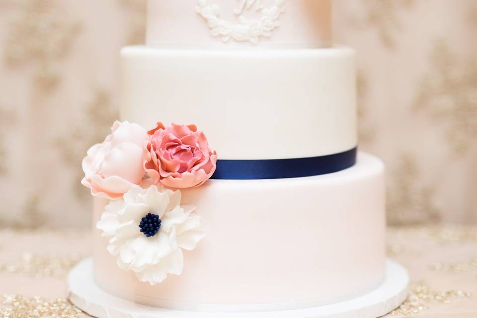 Blush and Navy Wedding Cake