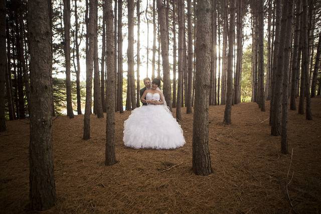 Bride and groom in the woods