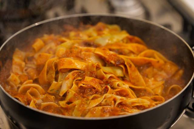 Homemade pasta and sauce