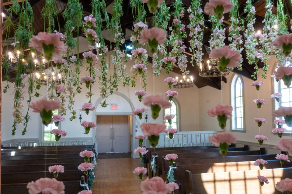 Copper arch with hanging carns