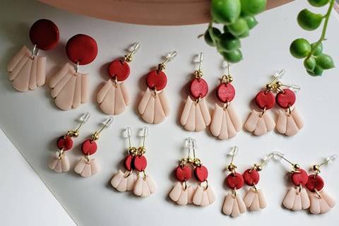 Pink and red clay earrings