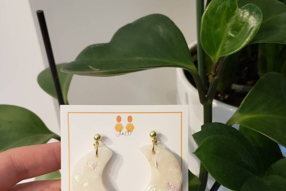 White opal moon earrings