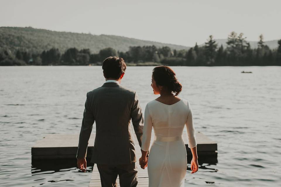 Couple candid portraits lake