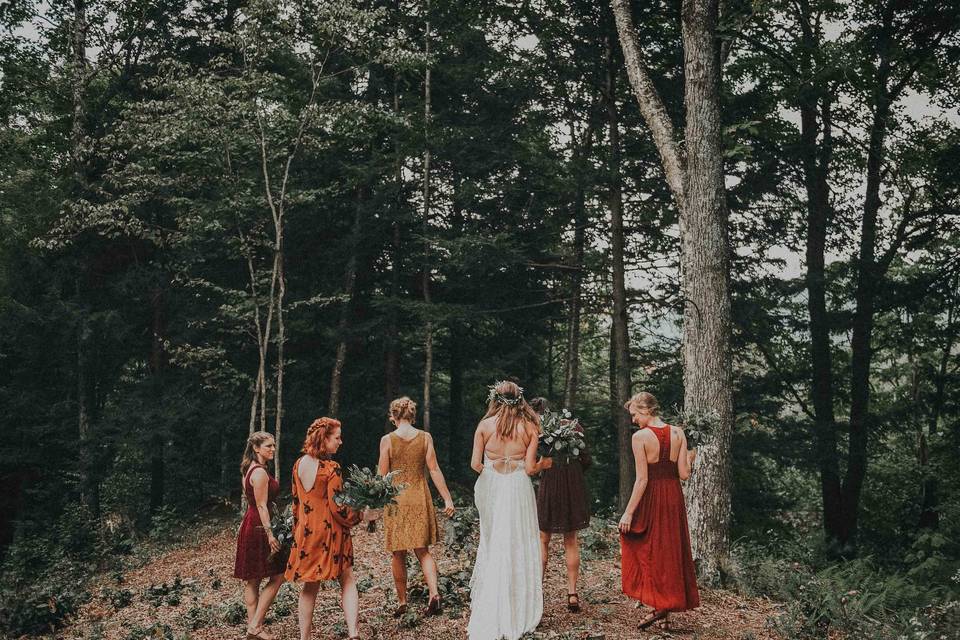 Bride and her bridesmaids