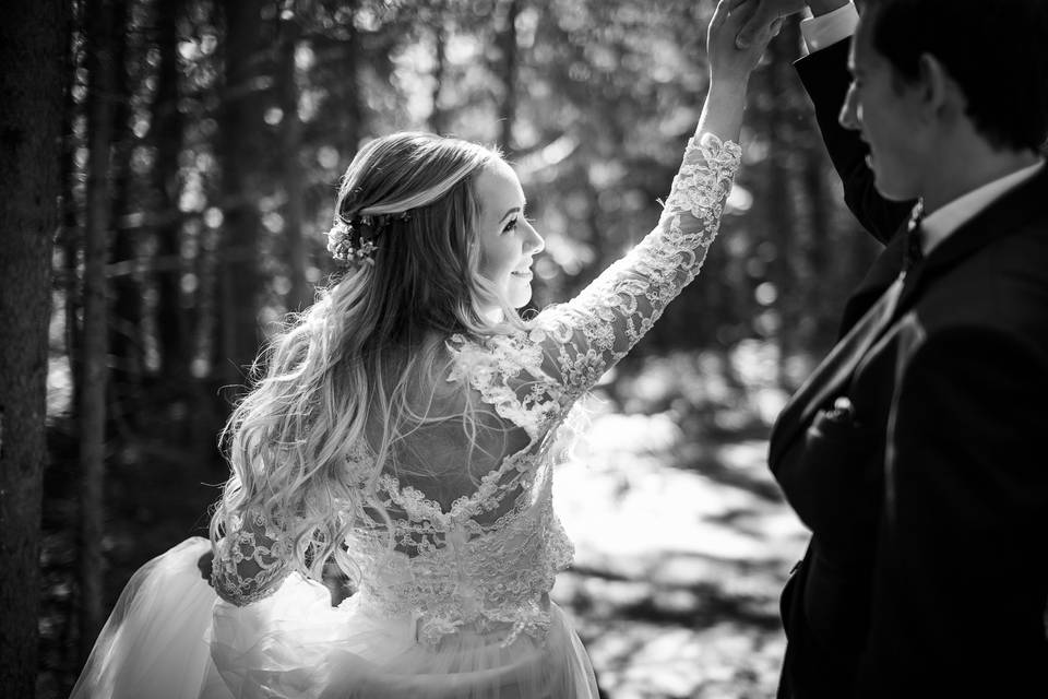 Bride and groom dancing