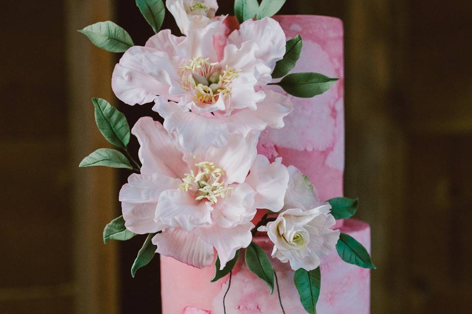 Floral pink wedding cake