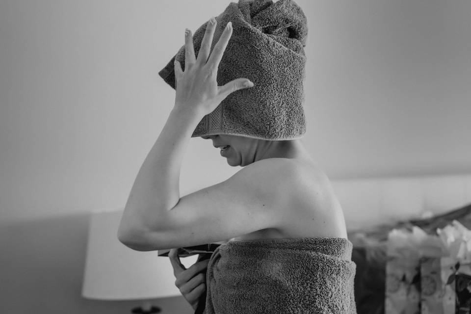 Towel on head