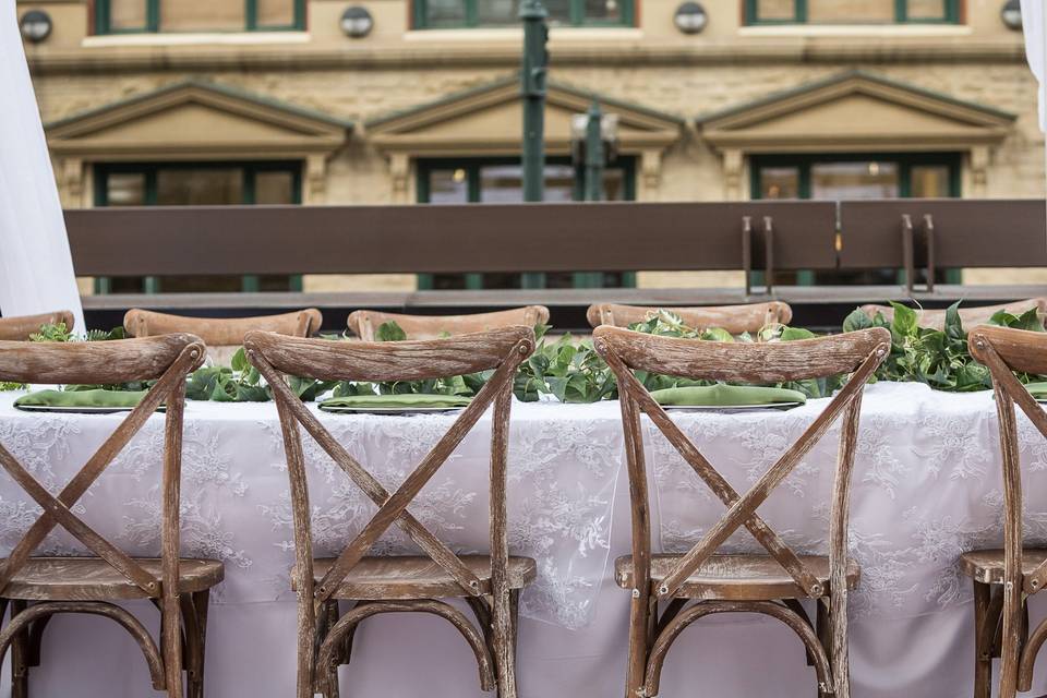 Rooftop wedding dinner