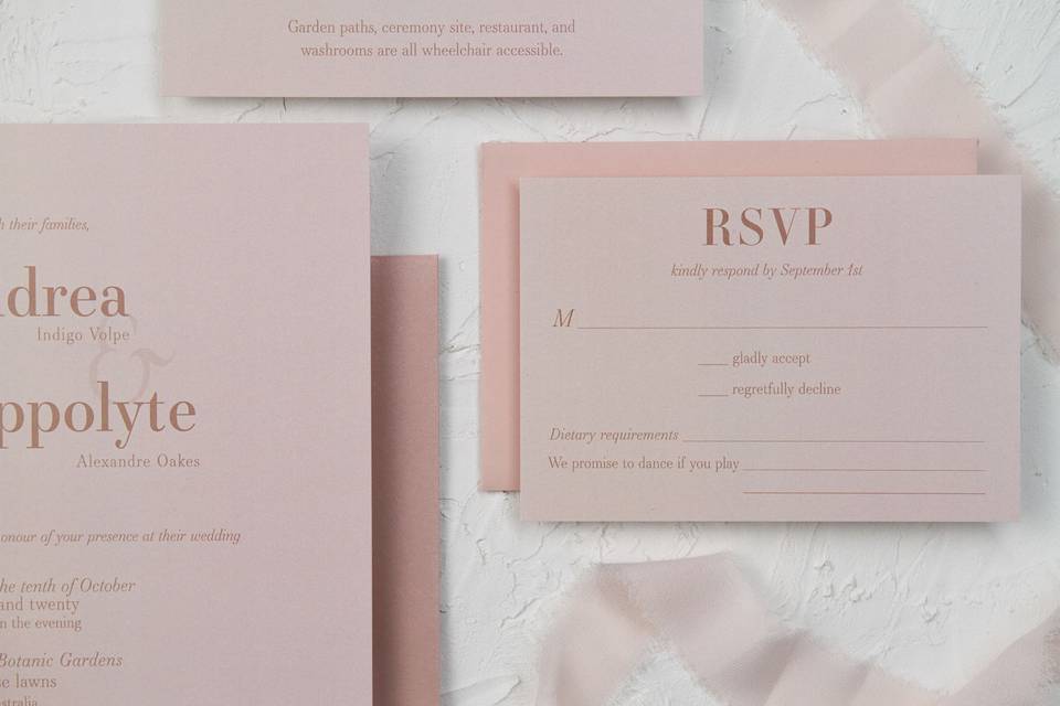 Blush tones invitation suite