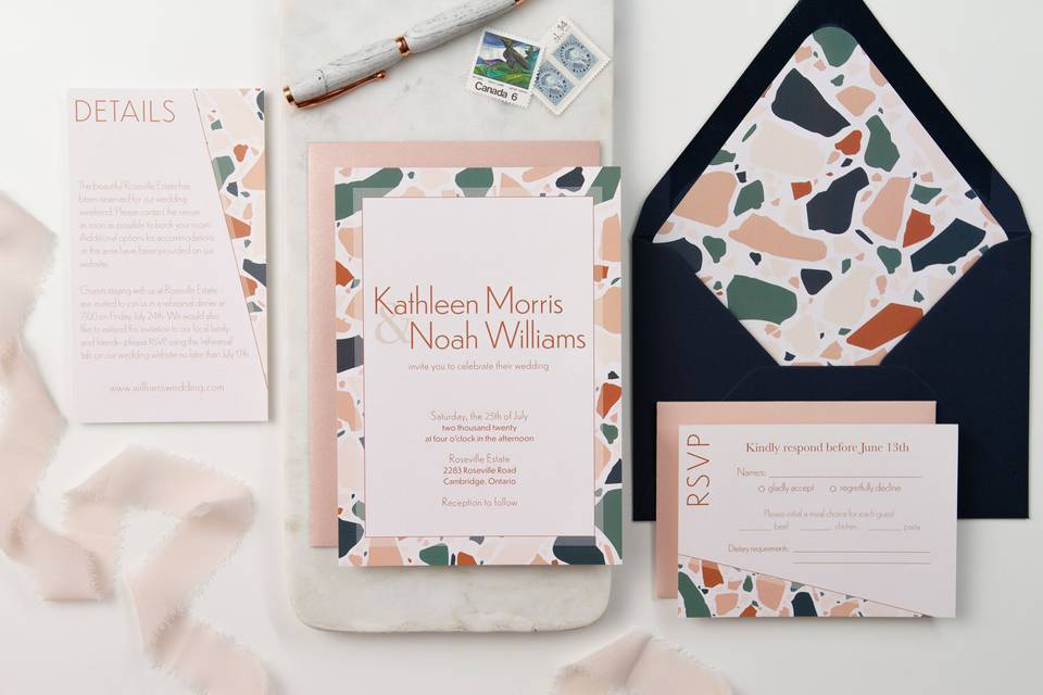 Blush tones invitation suite