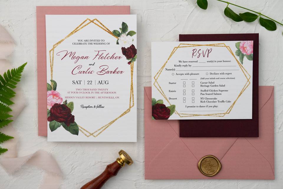 Floral and geometric invitations