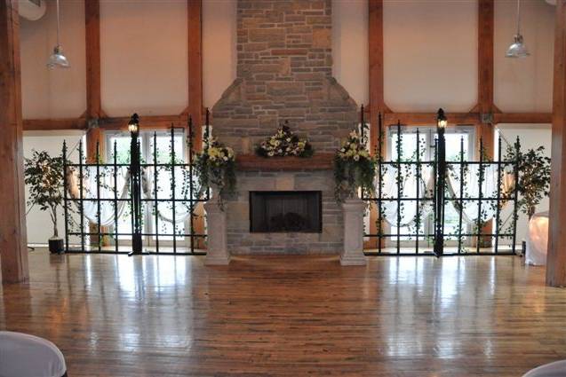 Rustic fireplace ceremony