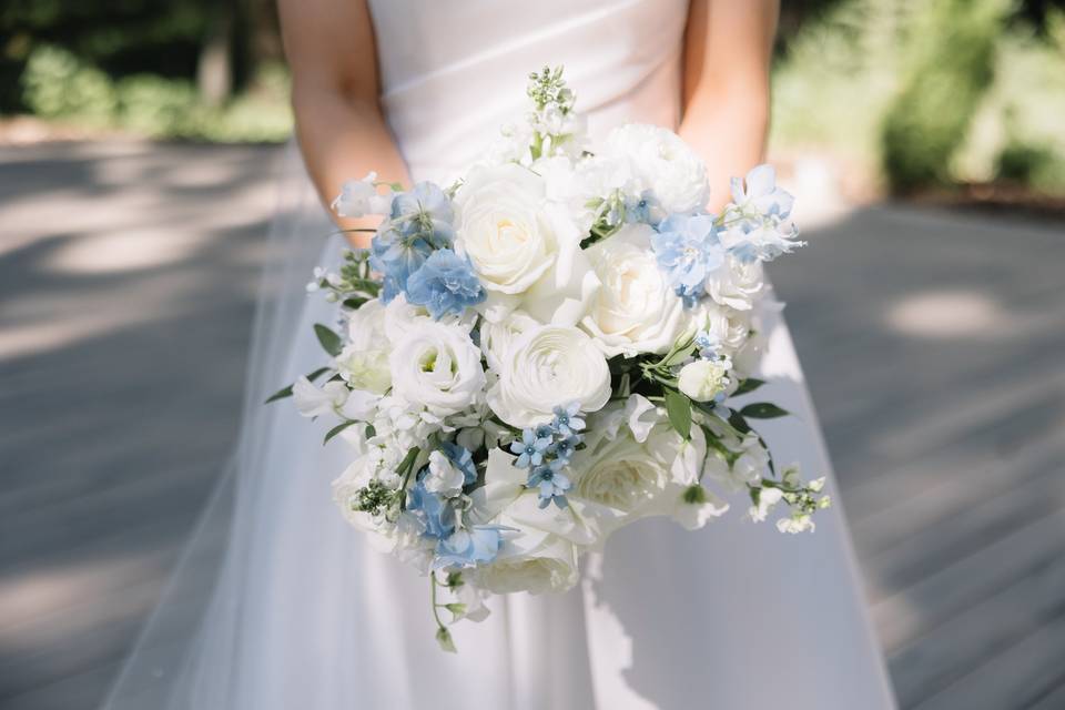 Pastel blue and white bouquet