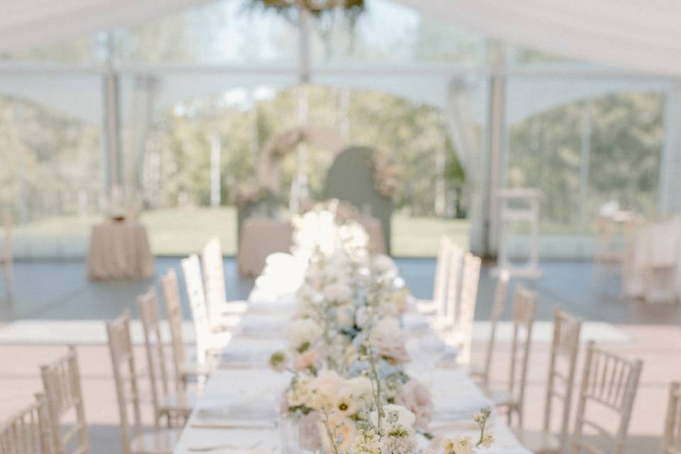 Pastel long table centerpieces