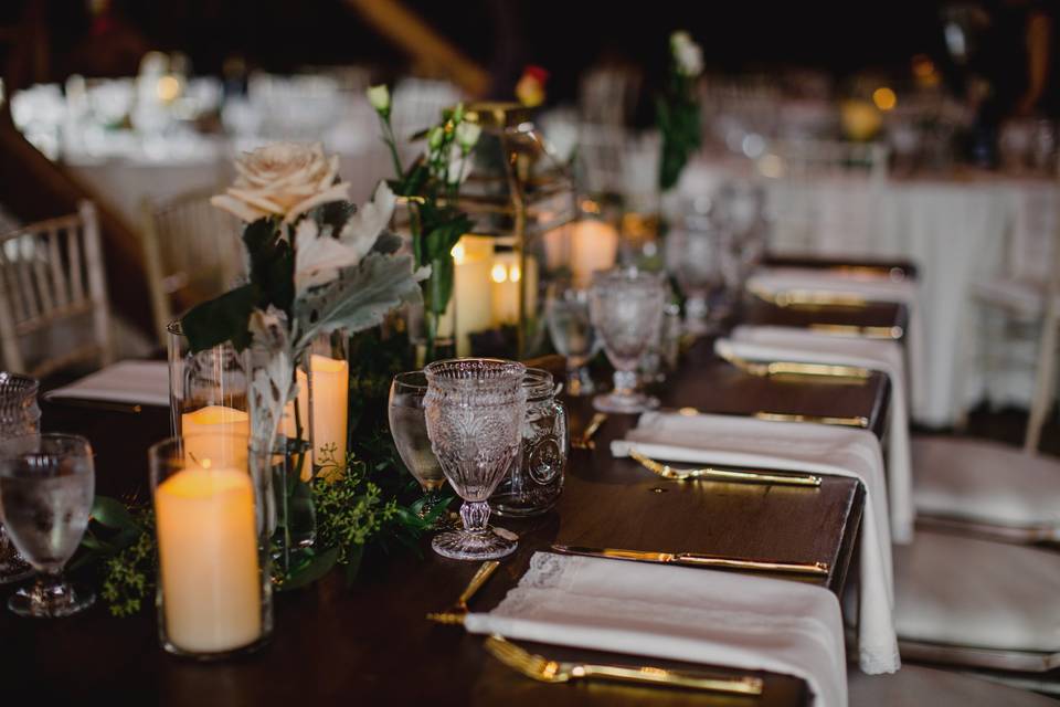 Faux candles and gold flatware