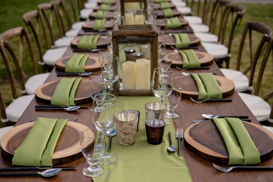 Harvest tables with decor