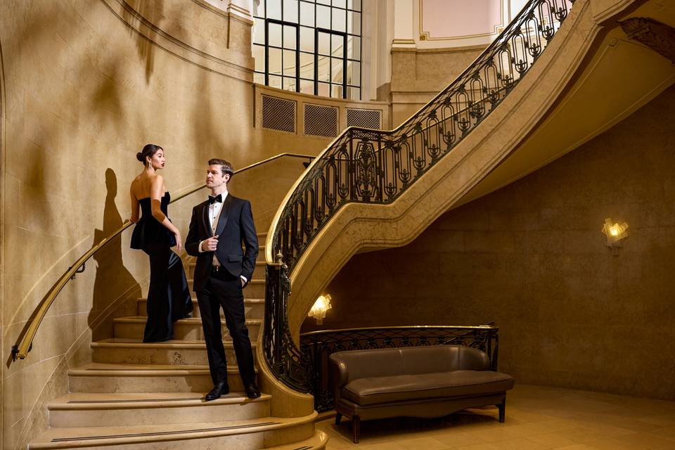 Couple in rose Staircase