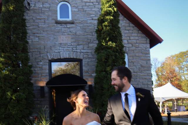 Bride and groom in front
