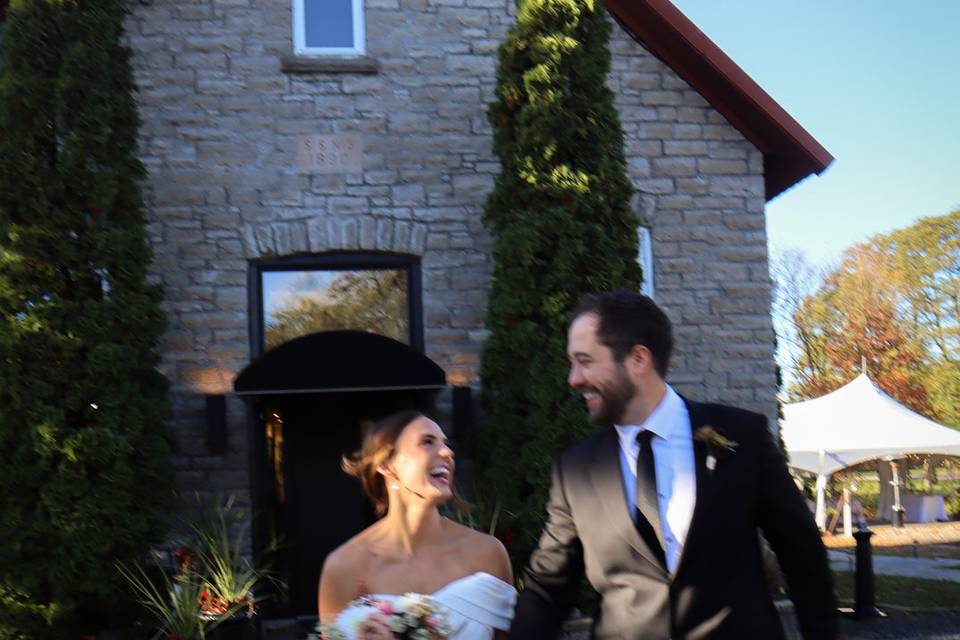 Bride and groom in front