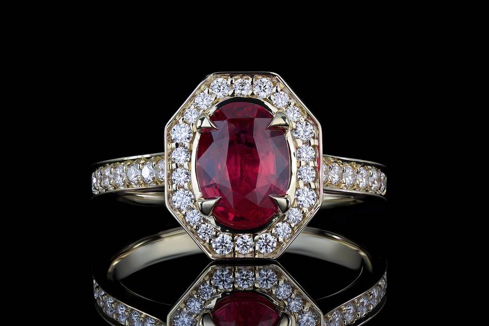 Octagonal ruby ring