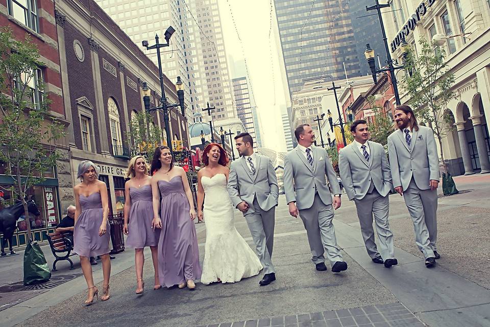 Couple with their wedding party