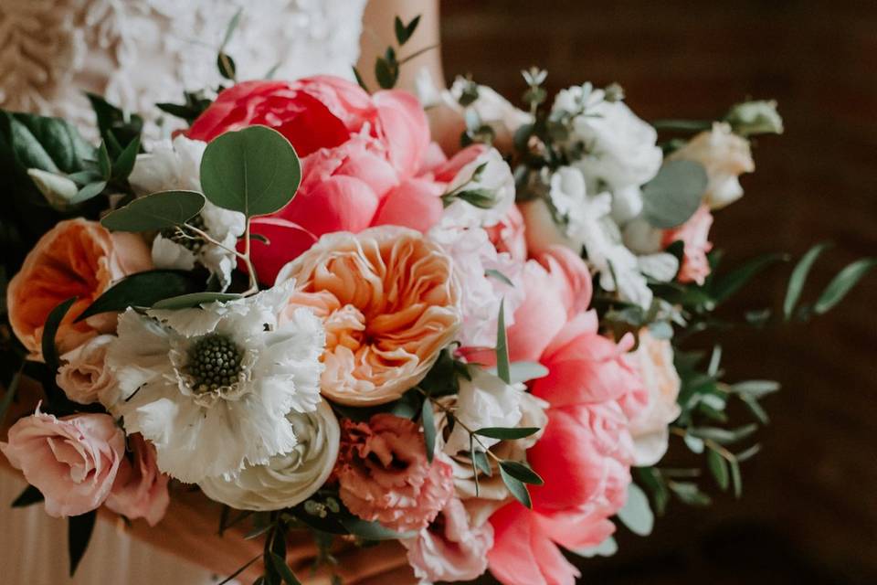 Coral Peonies Flowers by Janie