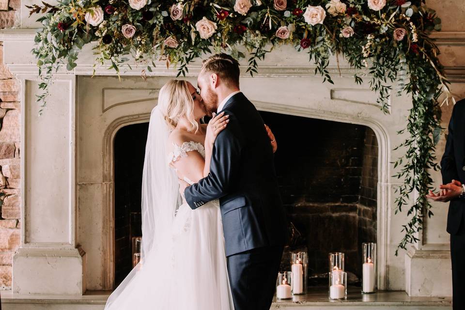 Fall Lake House Wedding Mantel