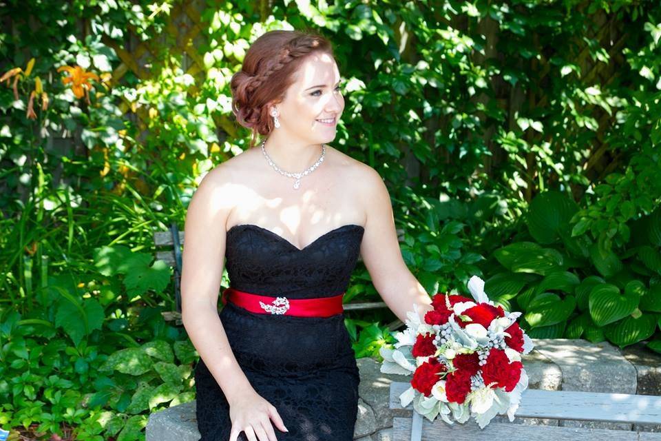 Red and white bouquets